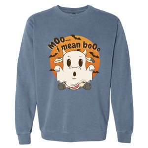 Moo I Mean Boo Meaningful Gift Funny Halloween Cool Gift Garment-Dyed Sweatshirt