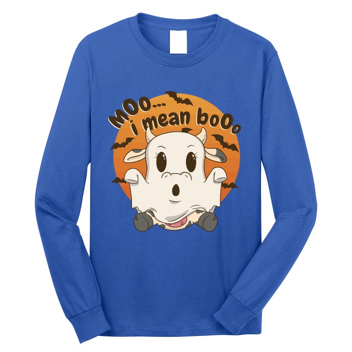 Moo I Mean Boo Meaningful Gift Funny Halloween Cool Gift Long Sleeve Shirt