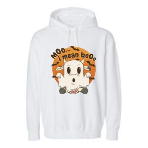 Moo I Mean Boo Meaningful Gift Funny Halloween Cool Gift Garment-Dyed Fleece Hoodie