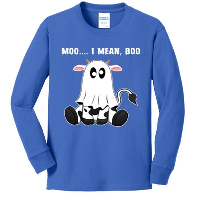 Moo I Mean Boo A Halloween Costume Boo Ghost Cow Cute Gift Kids Long Sleeve Shirt