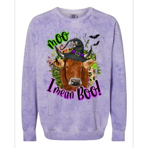 Moo I Mean Boo Witch Funny Cow With Halloween Costume Gift Colorblast Crewneck Sweatshirt