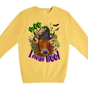 Moo I Mean Boo Witch Funny Cow With Halloween Costume Gift Premium Crewneck Sweatshirt