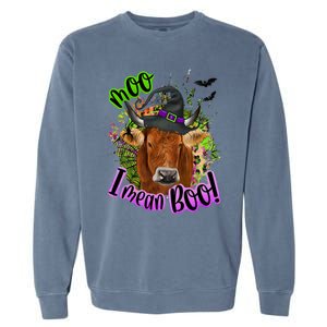 Moo I Mean Boo Witch Funny Cow With Halloween Costume Gift Garment-Dyed Sweatshirt