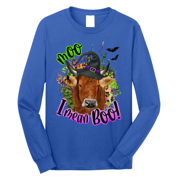 Moo I Mean Boo Witch Funny Cow With Halloween Costume Gift Long Sleeve Shirt