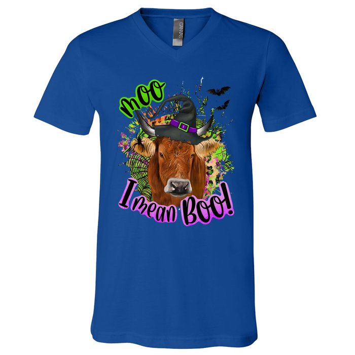 Moo I Mean Boo Witch Funny Cow With Halloween Costume Gift V-Neck T-Shirt