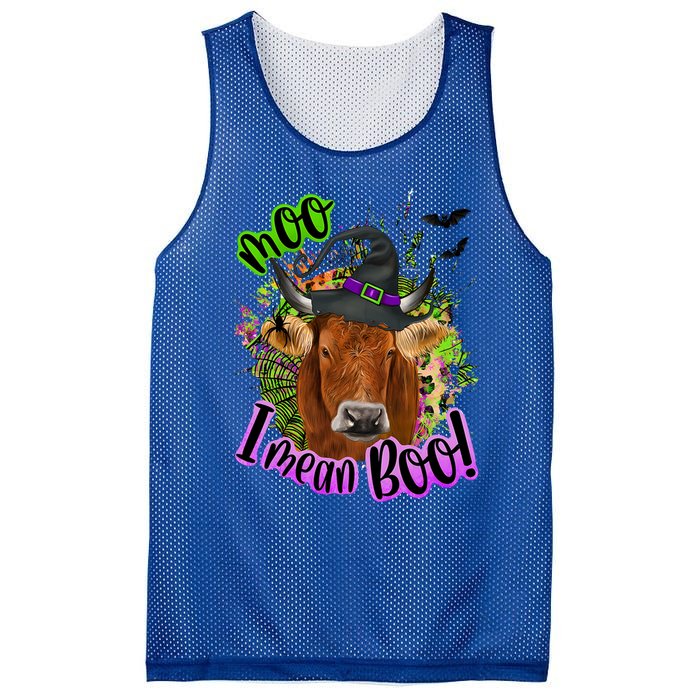 Moo I Mean Boo Witch Funny Cow With Halloween Costume Gift Mesh Reversible Basketball Jersey Tank