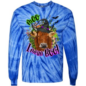 Moo I Mean Boo Witch Funny Cow With Halloween Costume Gift Tie-Dye Long Sleeve Shirt