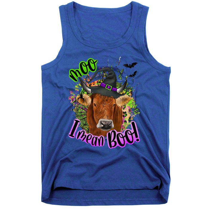 Moo I Mean Boo Witch Funny Cow With Halloween Costume Gift Tank Top