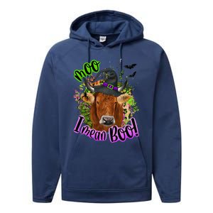 Moo I Mean Boo Witch Funny Cow With Halloween Costume Gift Performance Fleece Hoodie