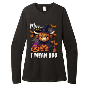 Moo I Mean Boo Witch Highland Cow Halloween Costume Cute Gift Womens CVC Long Sleeve Shirt