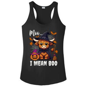 Moo I Mean Boo Witch Highland Cow Halloween Costume Cute Gift Ladies PosiCharge Competitor Racerback Tank