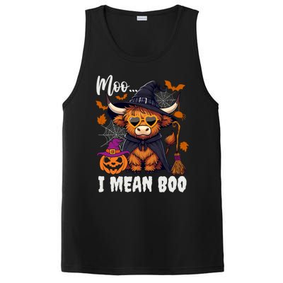 Moo I Mean Boo Witch Highland Cow Halloween Costume Cute Gift PosiCharge Competitor Tank