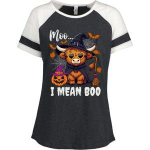 Moo I Mean Boo Witch Highland Cow Halloween Costume Cute Gift Enza Ladies Jersey Colorblock Tee