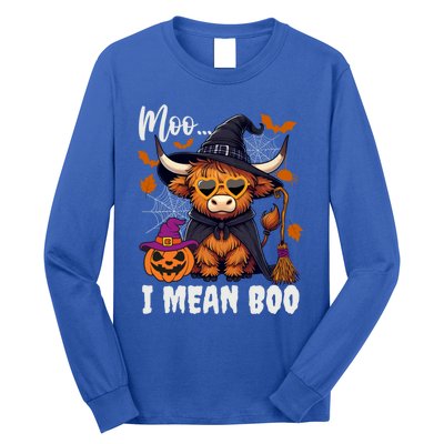 Moo I Mean Boo Witch Highland Cow Halloween Costume Cute Gift Long Sleeve Shirt