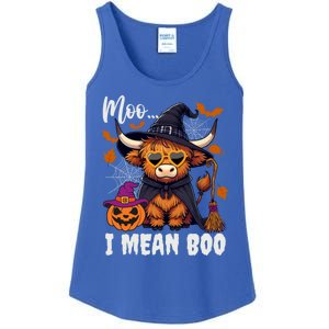 Moo I Mean Boo Witch Highland Cow Halloween Costume Cute Gift Ladies Essential Tank