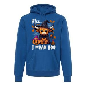 Moo I Mean Boo Witch Highland Cow Halloween Costume Cute Gift Premium Hoodie