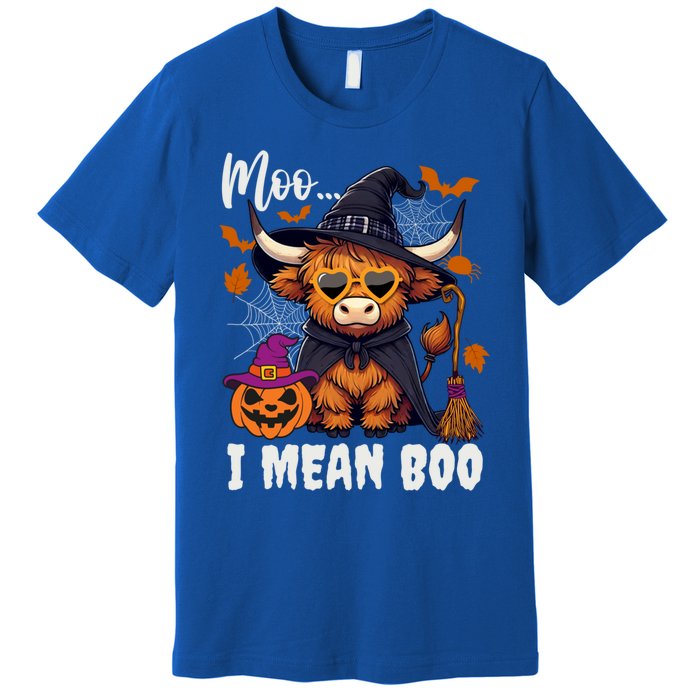 Moo I Mean Boo Witch Highland Cow Halloween Costume Cute Gift Premium T-Shirt