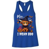 Moo I Mean Boo Witch Highland Cow Halloween Costume Cute Gift Women's Racerback Tank