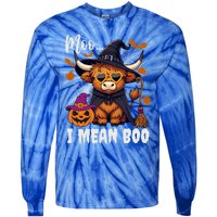 Moo I Mean Boo Witch Highland Cow Halloween Costume Cute Gift Tie-Dye Long Sleeve Shirt