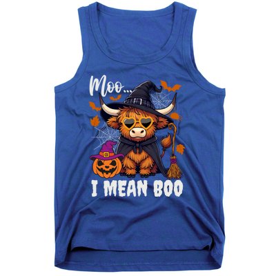 Moo I Mean Boo Witch Highland Cow Halloween Costume Cute Gift Tank Top