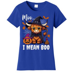 Moo I Mean Boo Witch Highland Cow Halloween Costume Cute Gift Women's T-Shirt