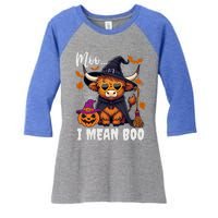 Moo I Mean Boo Witch Highland Cow Halloween Costume Cute Gift Women's Tri-Blend 3/4-Sleeve Raglan Shirt