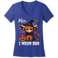 Moo I Mean Boo Witch Highland Cow Halloween Costume Cute Gift Women's V-Neck T-Shirt