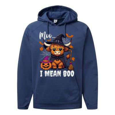 Moo I Mean Boo Witch Highland Cow Halloween Costume Cute Gift Performance Fleece Hoodie