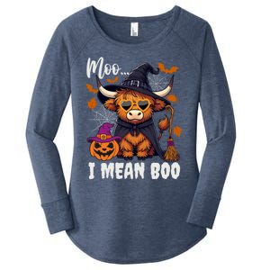 Moo I Mean Boo Witch Highland Cow Halloween Costume Cute Gift Women's Perfect Tri Tunic Long Sleeve Shirt