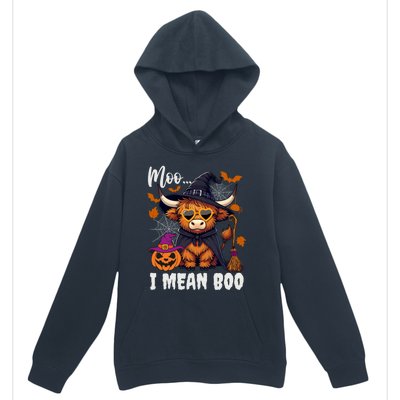 Moo I Mean Boo Witch Highland Cow Halloween Costume Cute Gift Urban Pullover Hoodie