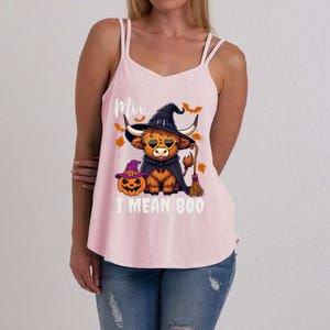 Moo I Mean Boo Witch Highland Cow Halloween Costume Cute Gift Women's Strappy Tank