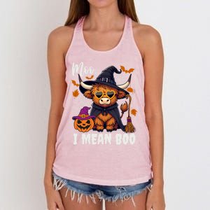 Moo I Mean Boo Witch Highland Cow Halloween Costume Cute Gift Women's Knotted Racerback Tank