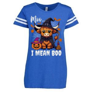 Moo I Mean Boo Witch Highland Cow Halloween Costume Cute Gift Enza Ladies Jersey Football T-Shirt