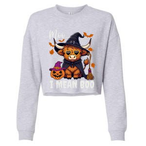 Moo I Mean Boo Witch Highland Cow Halloween Costume Cute Gift Cropped Pullover Crew