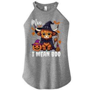 Moo I Mean Boo Witch Highland Cow Halloween Costume Cute Gift Women's Perfect Tri Rocker Tank