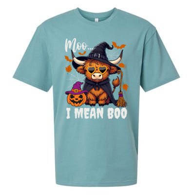 Moo I Mean Boo Witch Highland Cow Halloween Costume Cute Gift Sueded Cloud Jersey T-Shirt