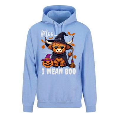 Moo I Mean Boo Witch Highland Cow Halloween Costume Cute Gift Unisex Surf Hoodie