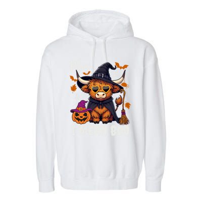 Moo I Mean Boo Witch Highland Cow Halloween Costume Cute Gift Garment-Dyed Fleece Hoodie