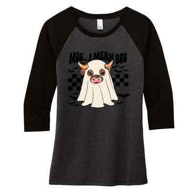 Moo... I Mean Boo Halloween Highland Cow Women's Tri-Blend 3/4-Sleeve Raglan Shirt