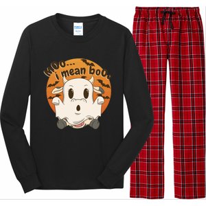 Moo I Mean Booo Cute Halloween Cow Ghost Gift Long Sleeve Pajama Set