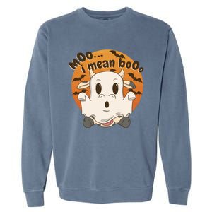 Moo I Mean Booo Cute Halloween Cow Ghost Gift Garment-Dyed Sweatshirt