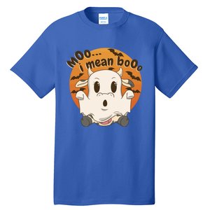 Moo I Mean Booo Cute Halloween Cow Ghost Gift Tall T-Shirt