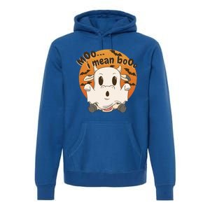 Moo I Mean Booo Cute Halloween Cow Ghost Gift Premium Hoodie