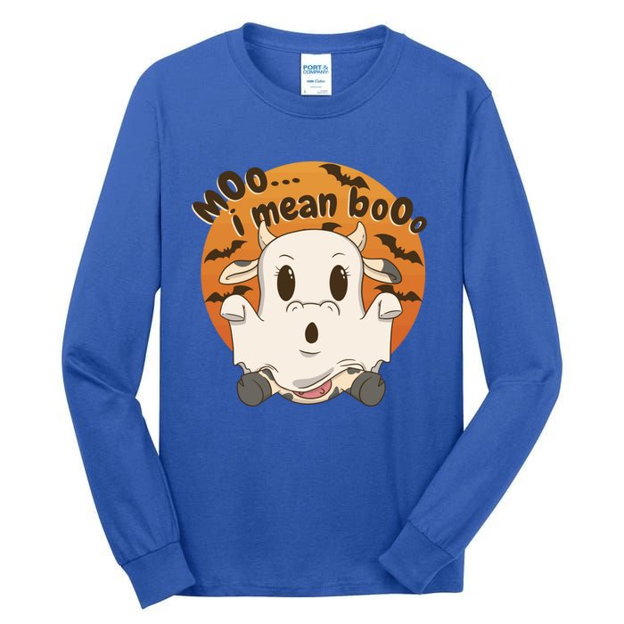 Moo I Mean Booo Cute Halloween Cow Ghost Gift Tall Long Sleeve T-Shirt