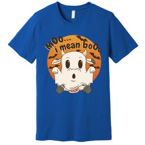 Moo I Mean Booo Cute Halloween Cow Ghost Gift Premium T-Shirt