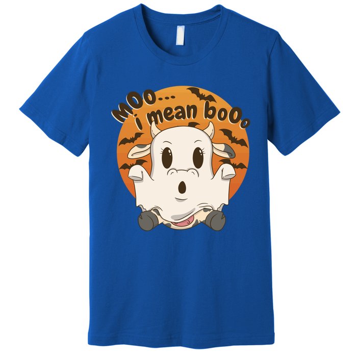 Moo I Mean Booo Cute Halloween Cow Ghost Gift Premium T-Shirt