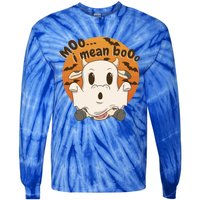 Moo I Mean Booo Cute Halloween Cow Ghost Gift Tie-Dye Long Sleeve Shirt