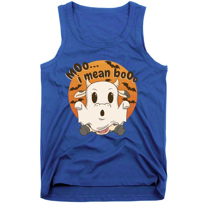 Moo I Mean Booo Cute Halloween Cow Ghost Gift Tank Top