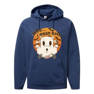 Moo I Mean Booo Cute Halloween Cow Ghost Gift Performance Fleece Hoodie