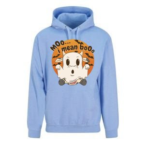 Moo I Mean Booo Cute Halloween Cow Ghost Gift Unisex Surf Hoodie